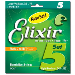 Elixir 14207 NanoWeb Струны для 5-струнной бас-гитары Medium 45-135