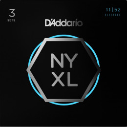 D'Addario NYXL1152-3P Cтруны для электрогитары, никелированные, MTop/HBottom, 11-52, 3 комплекта