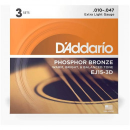 D'Addario EJ-15-3D Extra Light Струны для акустической гитары, 3 комплекта