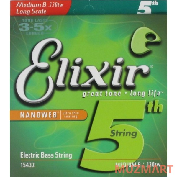 Elixir 15432 Nanoweb Medium B Одиночная 5-я струна для бас гитары